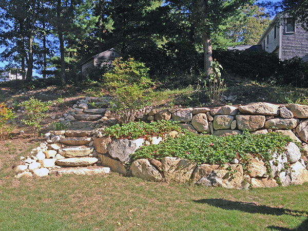 Raised beds and stone steps.